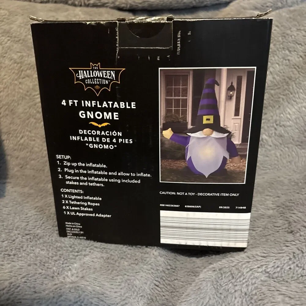 NIB 4 FT Inflatable Light Up Gnome Purple Halloween Collection Outdoor Indoor